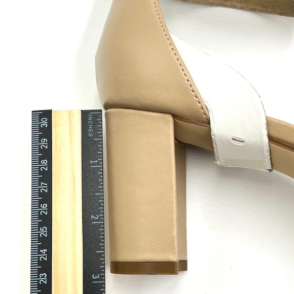 Nine West Size 10 Natural Nude Tan Beige Leather Block Heels Sandals Shoes - Picture 13 of 14